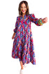 Multi-Color Abstract Geometric Print Long Sleeve High Waist Dress